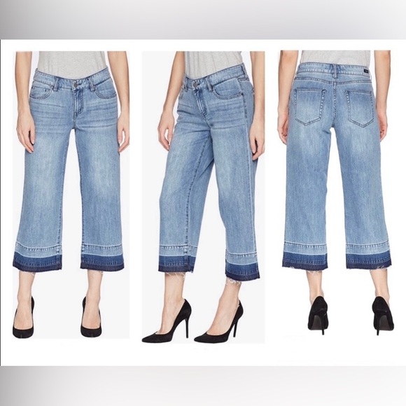 Liverpool High Waisted Wide Leg Cropped Jeans With Raw Frayed Hem Size 16/33 - Picture 10 of 10